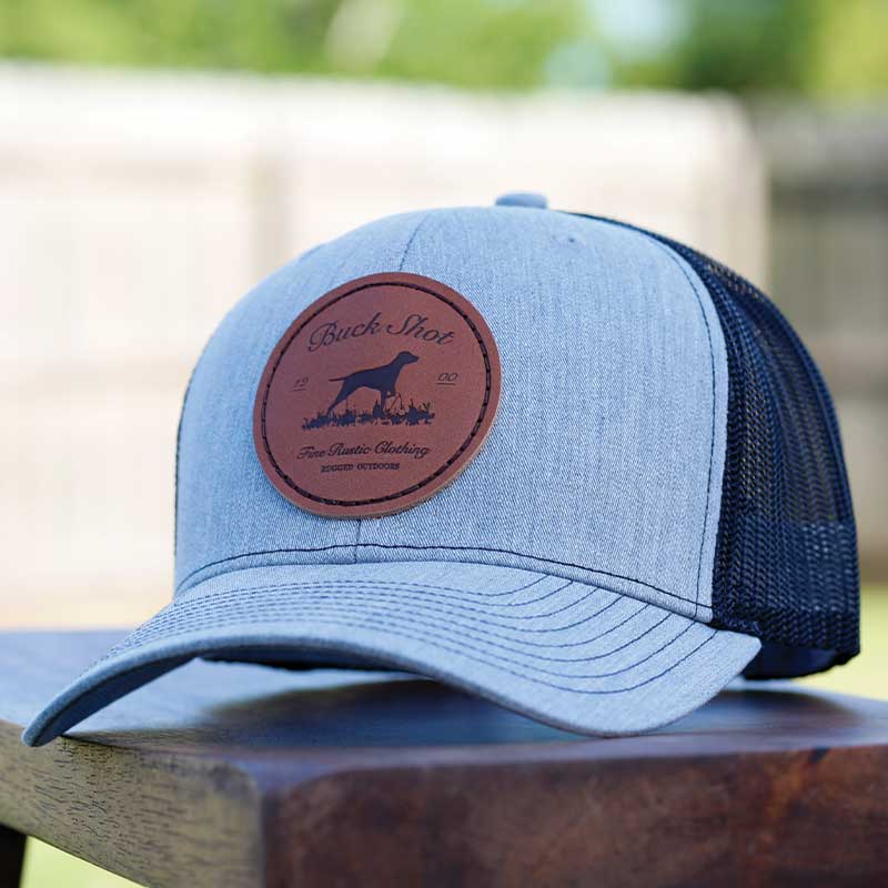A hat with a leather patch on it