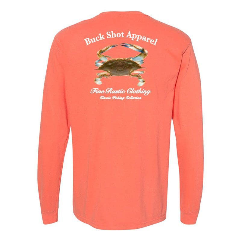 Blue Crab Long Sleeve Pocket T-shirt | Bright Salmon