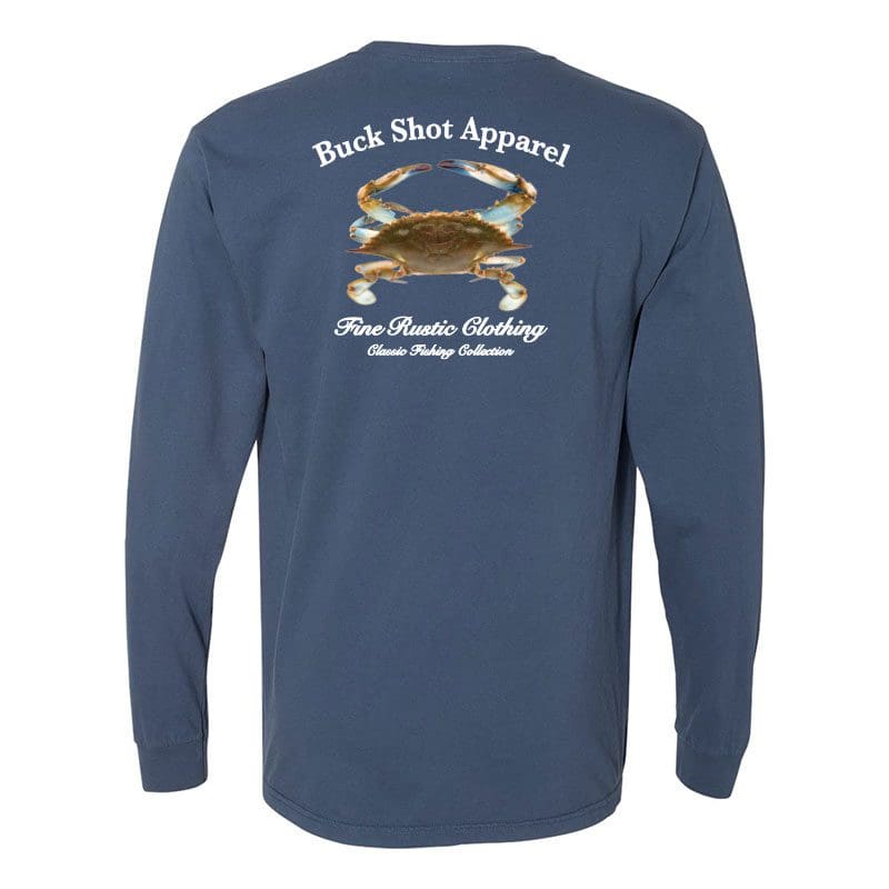 Blue Crab Long Sleeve Pocket T-shirt | Indigo Blue