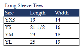 Long sleeve tees size chart adult long sleeve t-shirt size chart