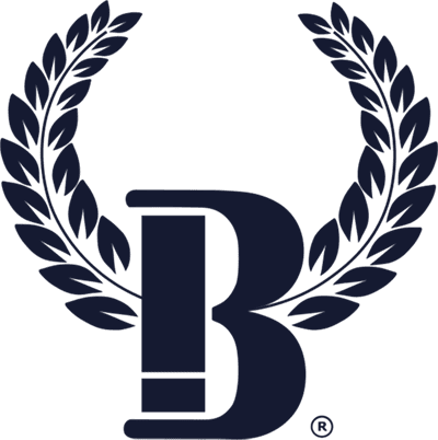 A green background with the letter b in front of a wreath.