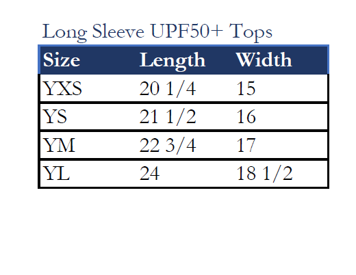 youth dry-fit long sleeve size chart youth dry-fit long sleeve size chart