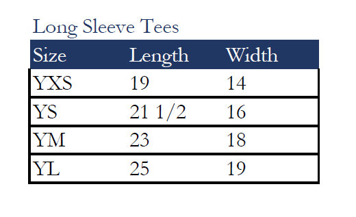 Youth Long Sleeve T-shirt size chart youth long sleeve t-shirt size chart