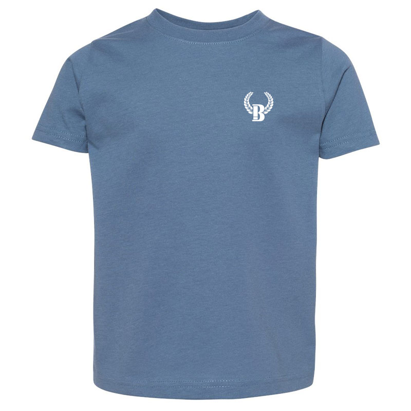 white logo printed on the front of a t-shirt