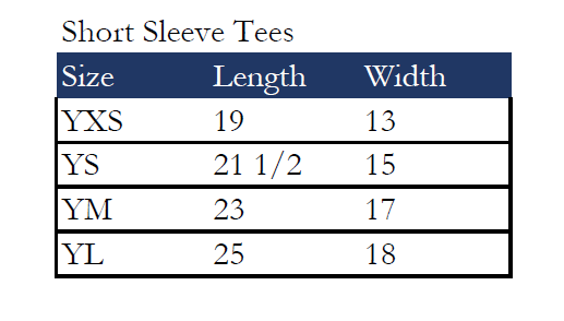 Youth short sleeve size chart youth short sleeve t-shirt size chart