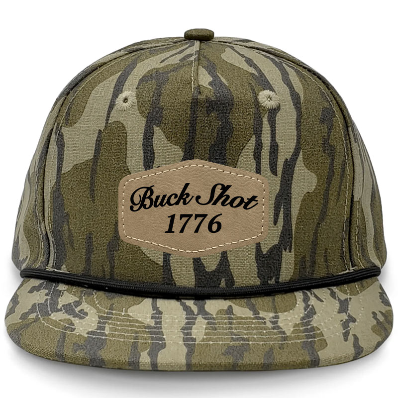 1776-Bottom-land-six-point-hat Mossy Oak printed leather patch hat